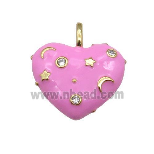 copper Heart pendant with pink enamel, moon star, gold plated