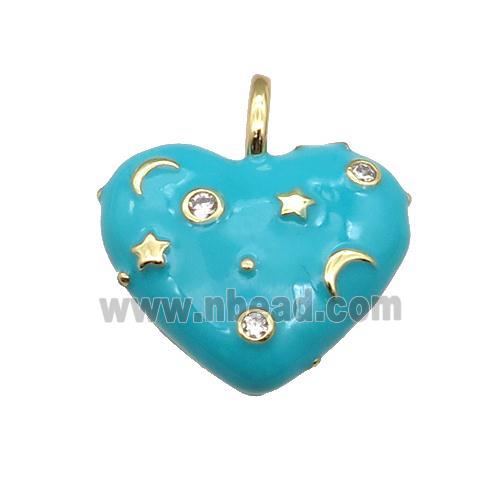 copper Heart pendant with teal enamel, moon star, gold plated