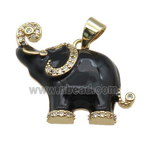 copper Elephant charm pendant with black enamel, gold plated
