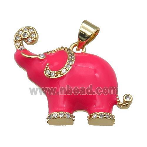 copper Elephant charm pendant with red enamel, gold plated