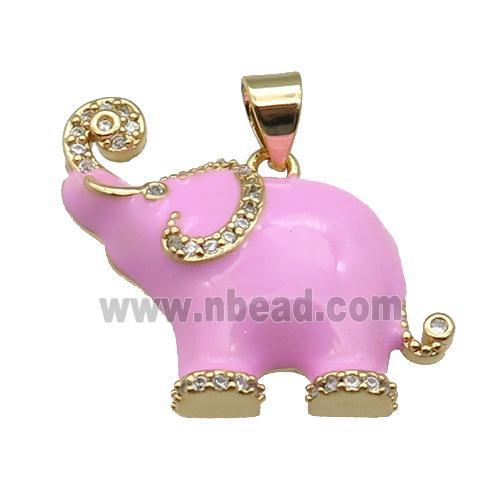 copper Elephant charm pendant with pink enamel, gold plated