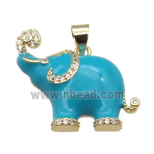 copper Elephant charm pendant with teal enamel, gold plated