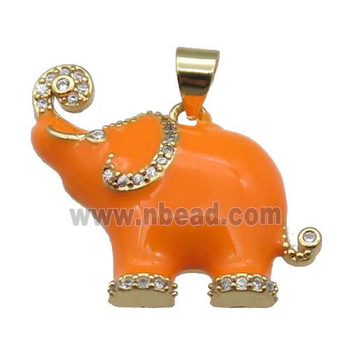 copper Elephant charm pendant with orange enamel, gold plated