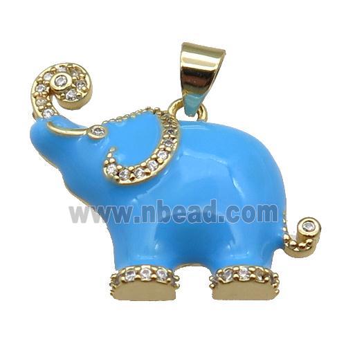 copper Elephant charm pendant with blue enamel, gold plated