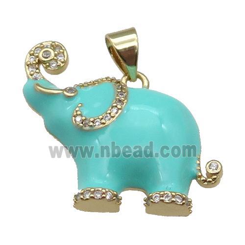 copper Elephant charm pendant with green enamel, gold plated