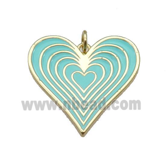 copper Heart pendant with lt.green enamel, gold plated