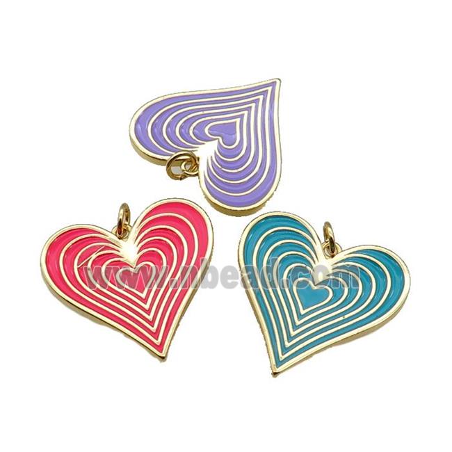 copper Heart pendant with enamel, gold plated, mixed