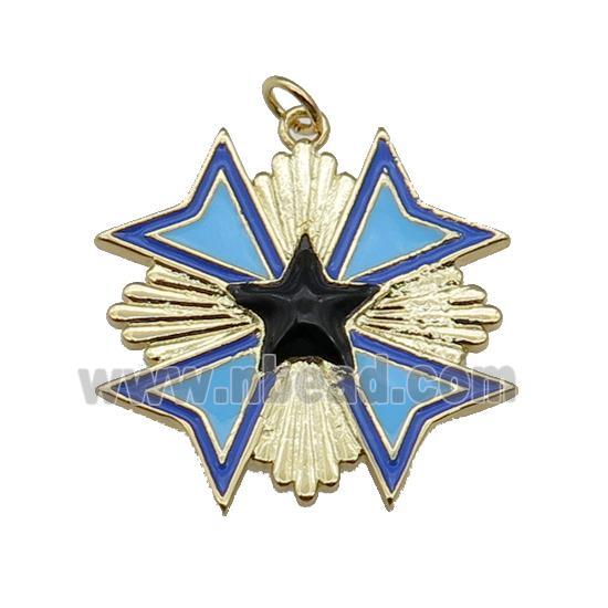 copper Star Medal pendant with blue enamel, gold plated