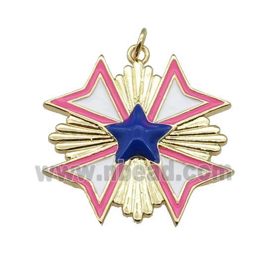 copper Star Medal pendant with white enamel, gold plated