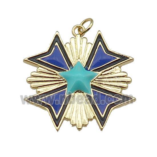 copper Star Medal pendant with navyblue enamel, gold plated