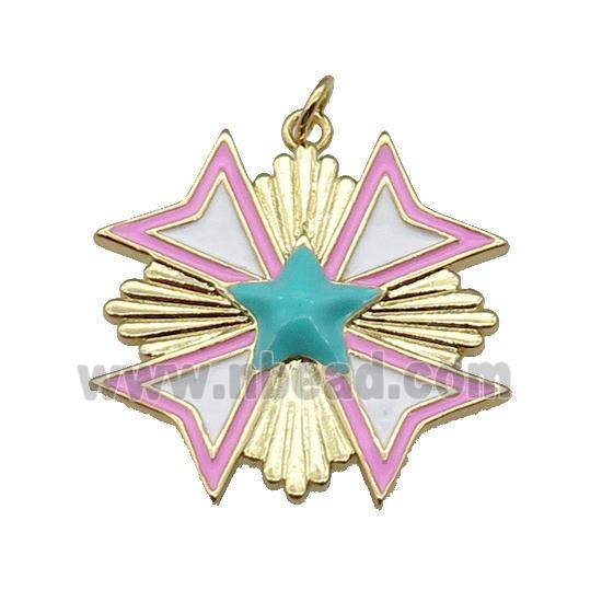 copper Star Medal pendant with white enamel, gold plated