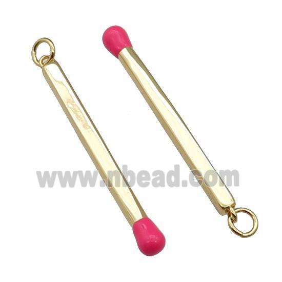 copper Matches charm pendant with hotpink enamel, gold plated