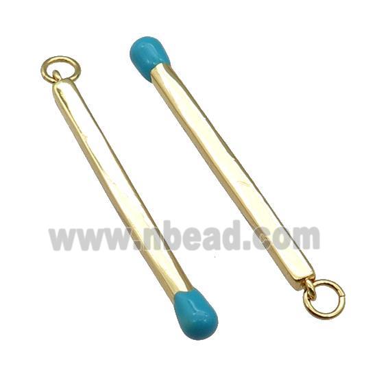 copper Matches charm pendant with blue enamel, gold plated