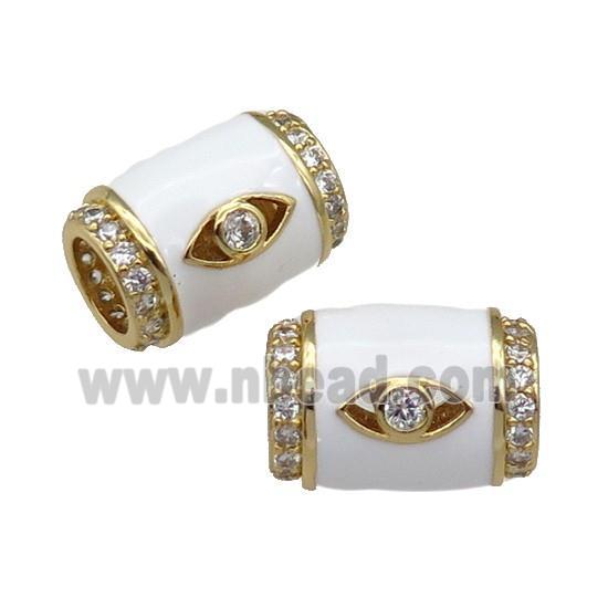 copper Tube beads paved zircon with white enamel, eye, gold plated
