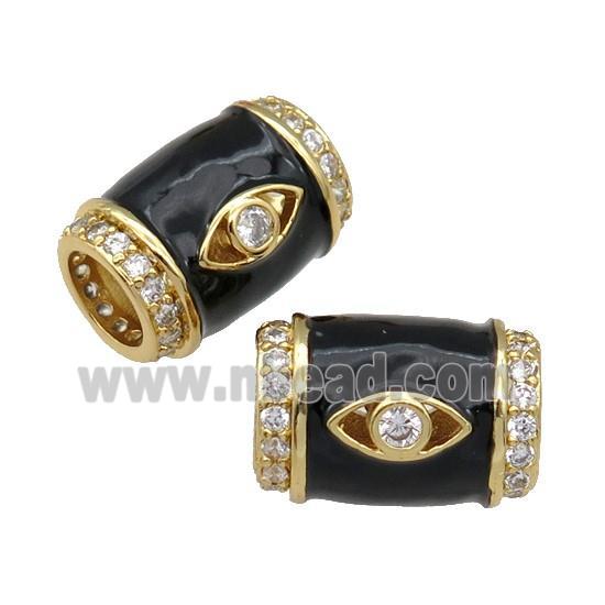 copper Tube beads paved zircon with black enamel, eye, gold plated