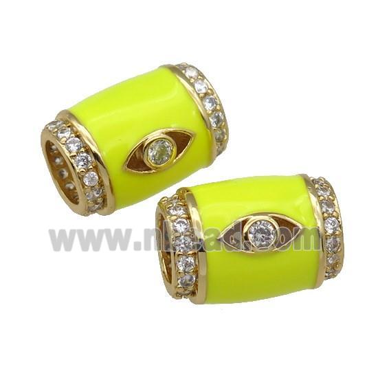 copper Tube beads paved zircon with yellow enamel, eye, gold plated