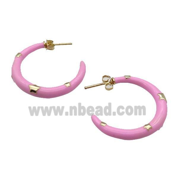 copper Stud Earring with pink enamel, gold plated