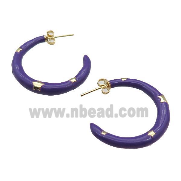 copper Stud Earring with purple enamel, gold plated