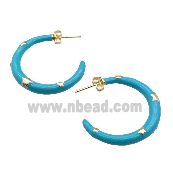 copper Stud Earring with teal enamel, gold plated