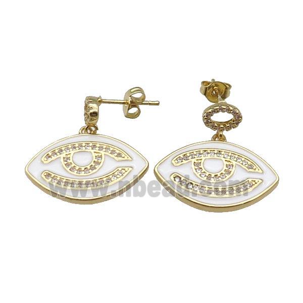 copper Stud Earring with white enamel Eye, gold plated