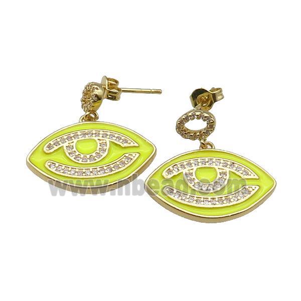 copper Stud Earring with pink enamel Eye, gold plated