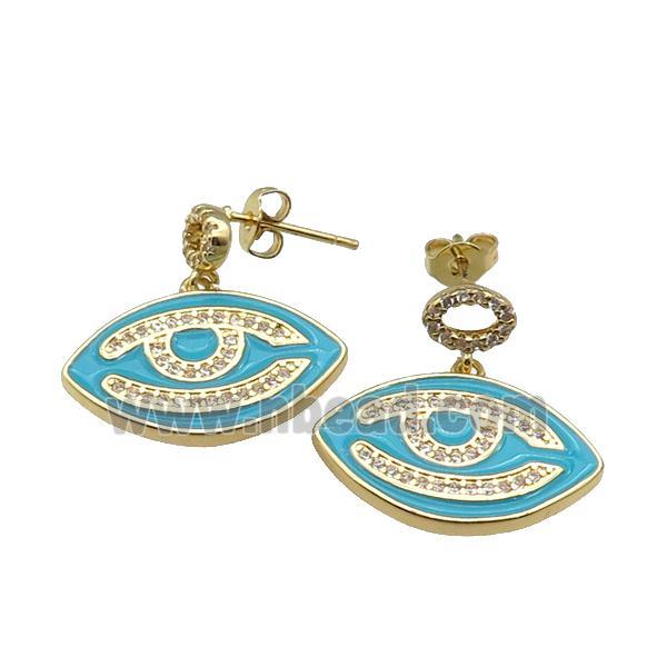 copper Stud Earring with teal enamel Eye, gold plated