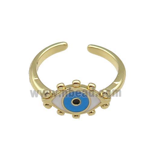 copper Ring with white enamel Evil Eye, gold plated