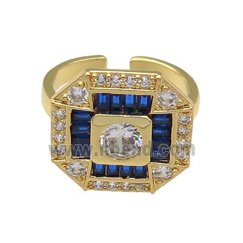copper Ring paved zircon, blue, gold plated