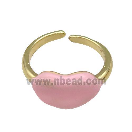 copper Ring with pink enamel Lip, gold plated