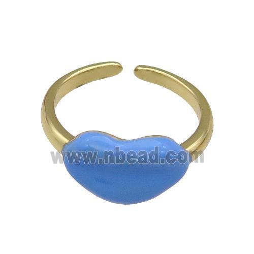 copper Ring with blue enamel Lip, gold plated