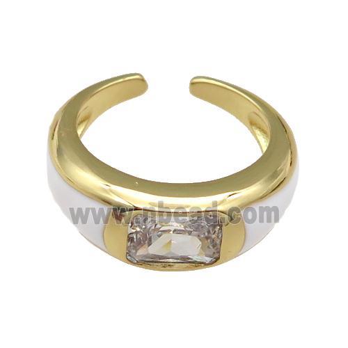 copper Ring paved zircon with white enamel, gold plated