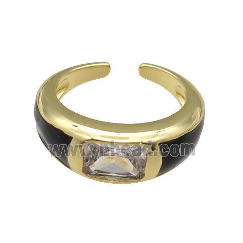 copper Ring paved zircon with black enamel, gold plated