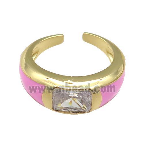copper Ring paved zircon with pink enamel, gold plated