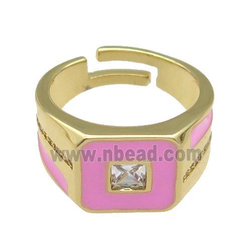 copper Ring paved zircon with pink enamel, gold plated