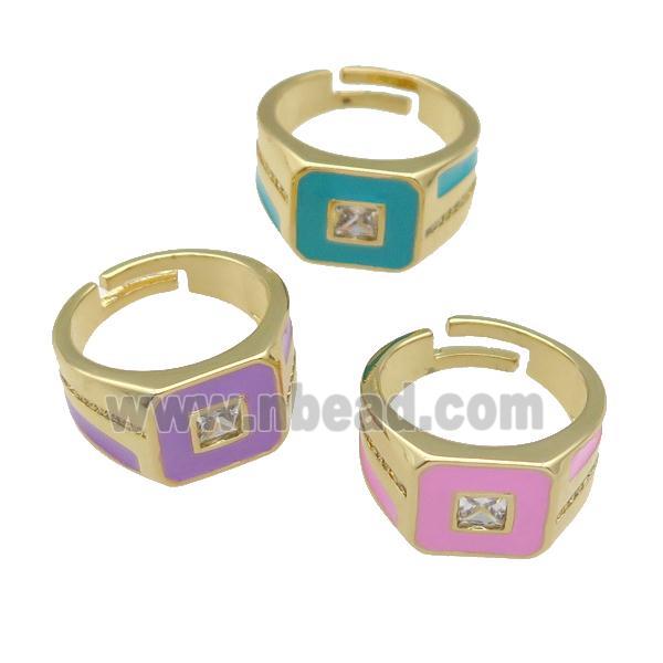 copper Ring paved zircon with enamel, gold plated, mixed