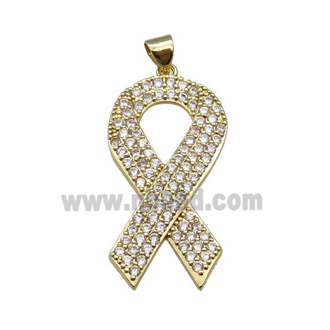 copper pendant paved zircon, Awarenness Ribbons, gold plated