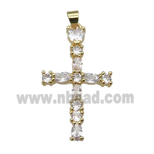 copper Cross pendant paved zircon, gold plated