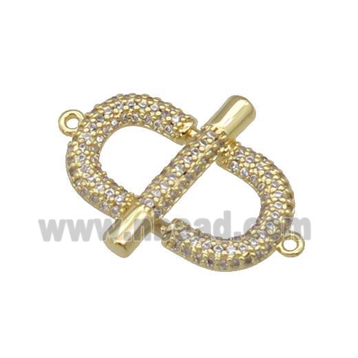 copper U-shape connector paved zircon, gold plated