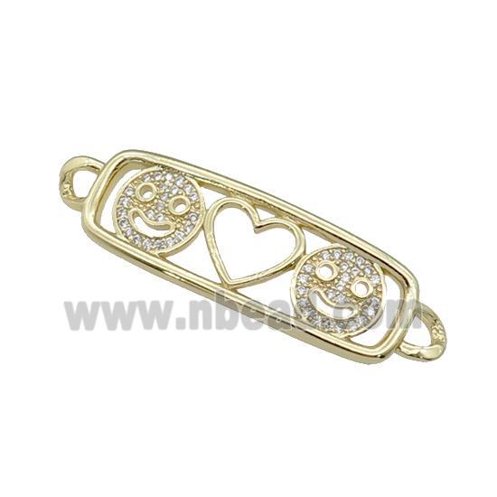 copper Emoji connector paved zircon, heart, gold plated