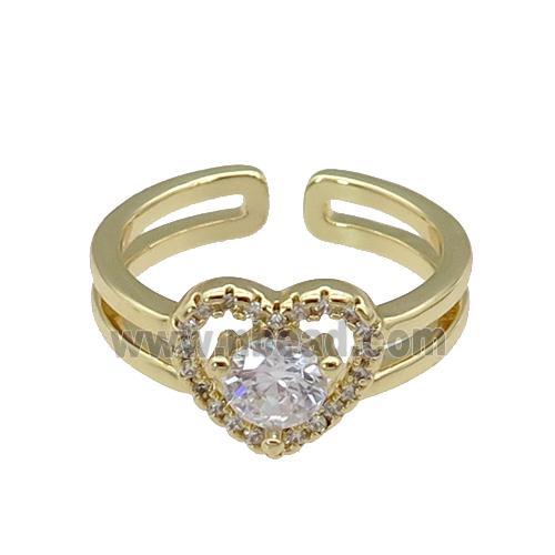 copper Heart Ring paved zircon, gold plated