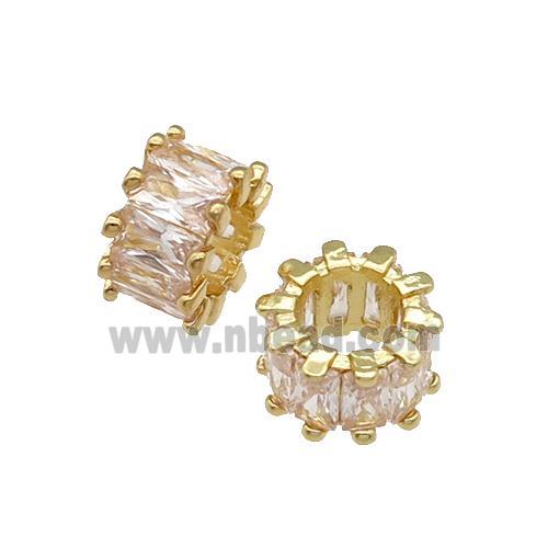 copper rondelle beads paved zircon, large hole, gold plated