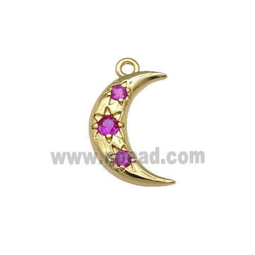 copper Moon pendant paved black hotpink zircon, gold plated