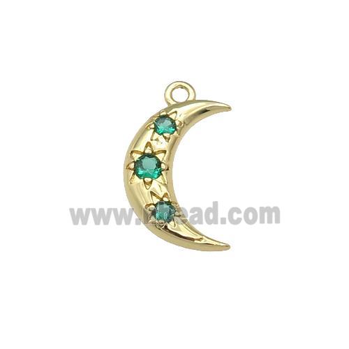 copper Moon pendant paved green zircon, gold plated