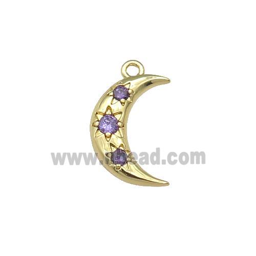 copper Moon pendant paved purple zircon, gold plated