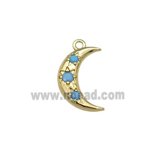 copper Moon pendant paved turq zircon, gold plated