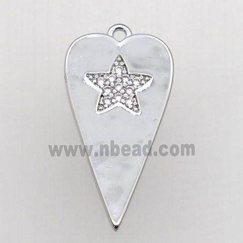 copper heart pendant paved clear zircon, platinum plated