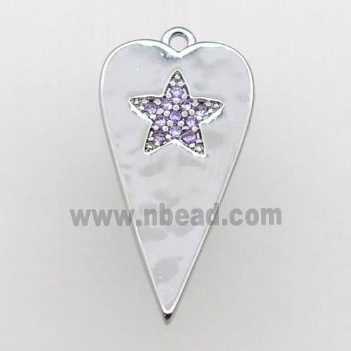 copper heart pendant paved purple zircon, platinum plated