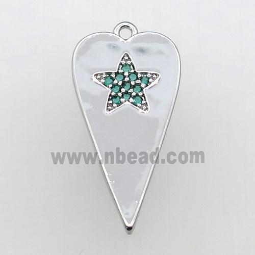 copper heart pendant paved green zircon, platinum plated