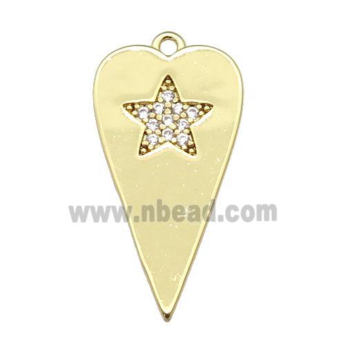 copper heart pendant paved clear zircon, gold plated