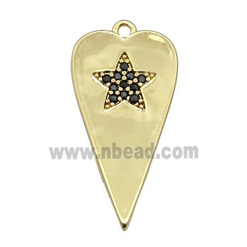 copper heart pendant paved black zircon, gold plated
